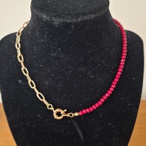 Elegant Gold and Red Beaded Necklace